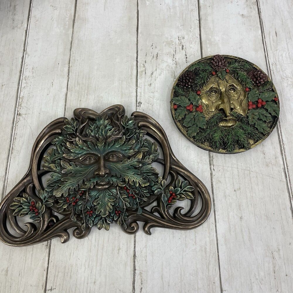 Ebros the Horned God Winter Season Greenman Wall Decor Plaque - Lot Of 2